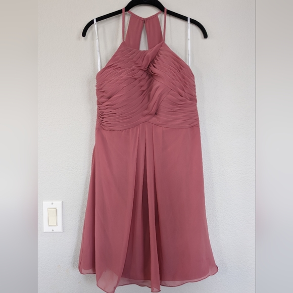 AW Bridal Becky Bridesmaid Prom Wedding Guest Midi Date Dress,10, Rose - Picture 3 of 8